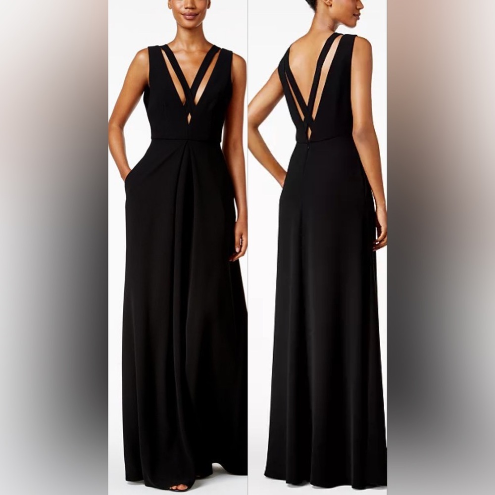 JILL Jill Stuart Black Deep V Criss Cross Gown Prom Formal Bridesmaid Dress 2 - Picture 1 of 10